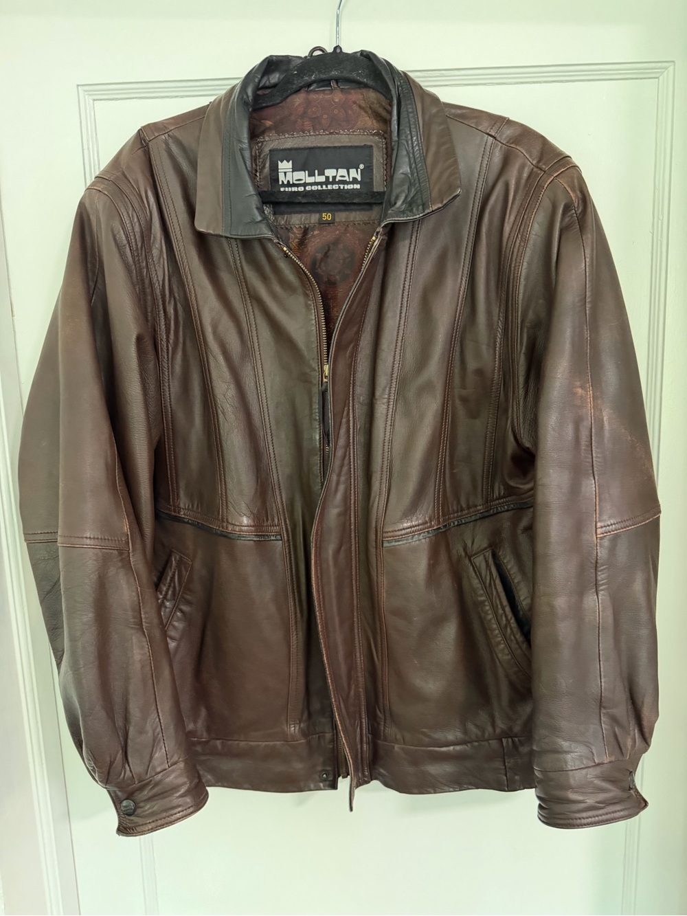MOLLTAN Euro Collection Vintage 1990’s Men's Brown Leather Flight Jacket Medium